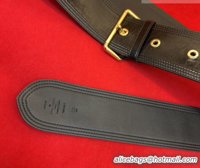 Best Price Louis Vuitton Trench Waist Belt 6.5cm in Shiny Leather LV031702 Black/Gold 2026