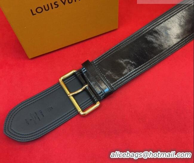 Best Price Louis Vuitton Trench Waist Belt 6.5cm in Shiny Leather LV031702 Black/Gold 2026