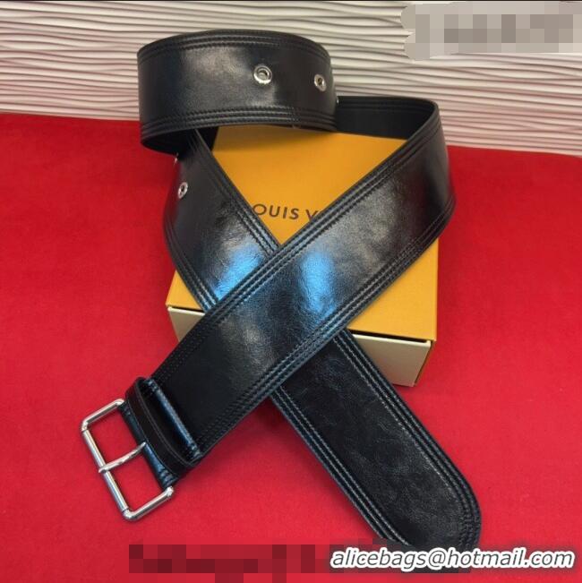 Best Price Louis Vuitton Trench Waist Belt 6.5cm in Shiny Leather LV031702 Black/Silver 2026