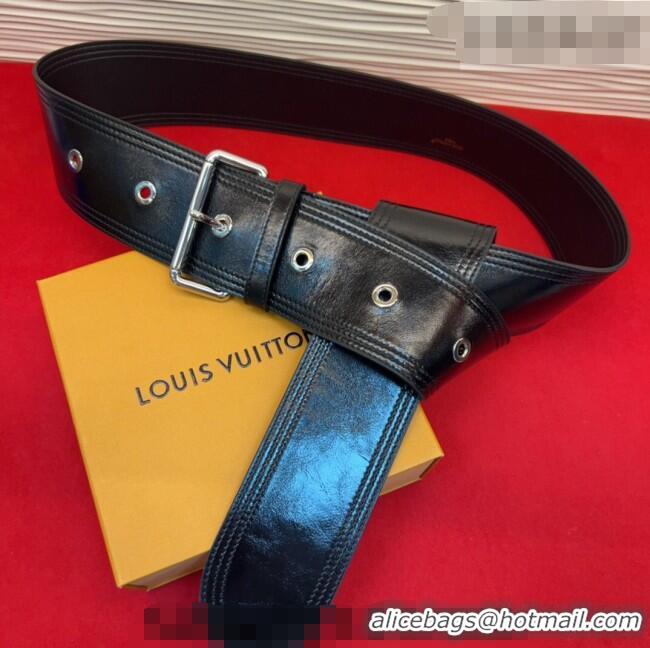 Best Price Louis Vuitton Trench Waist Belt 6.5cm in Shiny Leather LV031702 Black/Silver 2026