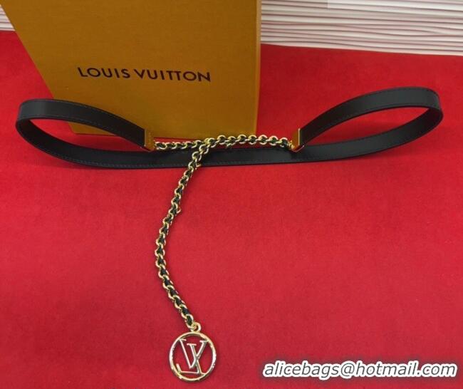 Best Product Louis Vuitton Black Leather and Chain Waist Belt 2cm LV031704 2026