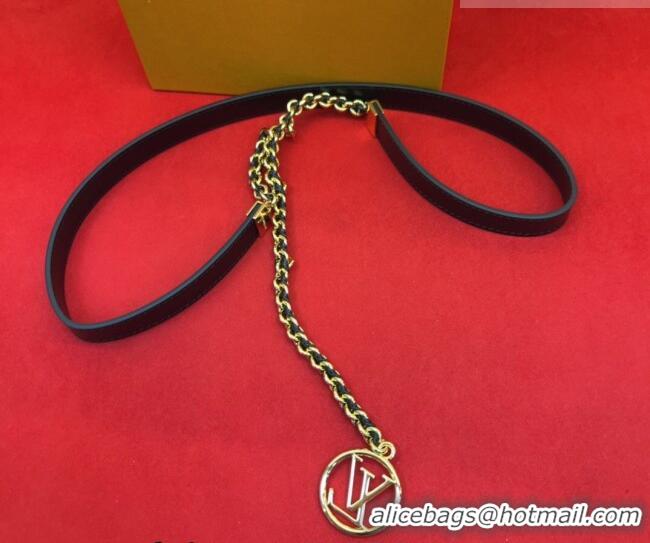Best Product Louis Vuitton Black Leather and Chain Waist Belt 2cm LV031704 2026