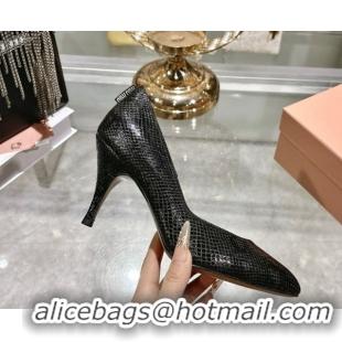 Pretty Style Miu Miu Snakeskin Embossed Leather Pumps 7.5cm Black 5I546E