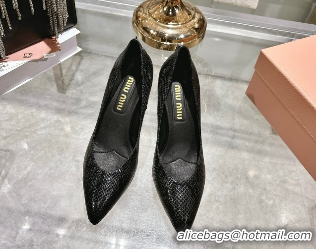 Pretty Style Miu Miu Snakeskin Embossed Leather Pumps 7.5cm Black 5I546E