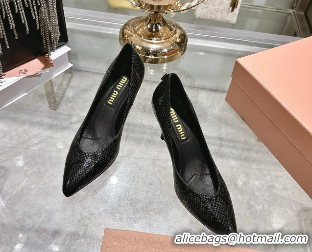 Pretty Style Miu Miu Snakeskin Embossed Leather Pumps 7.5cm Black 5I546E