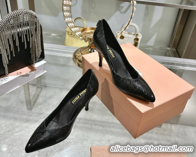 Pretty Style Miu Miu Snakeskin Embossed Leather Pumps 7.5cm Black 5I546E