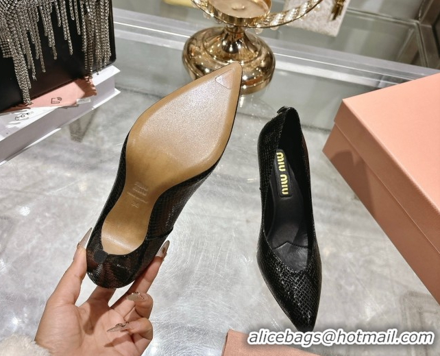 Pretty Style Miu Miu Snakeskin Embossed Leather Pumps 7.5cm Black 5I546E