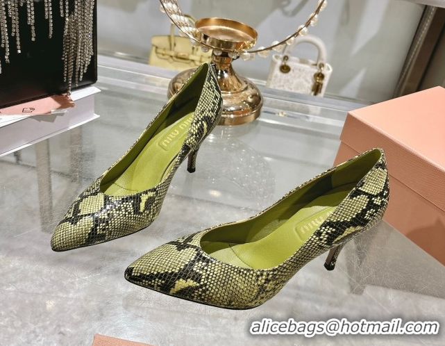 Purchase Miu Miu Snakeskin Embossed Leather Pumps 7.5cm 5I546E Green