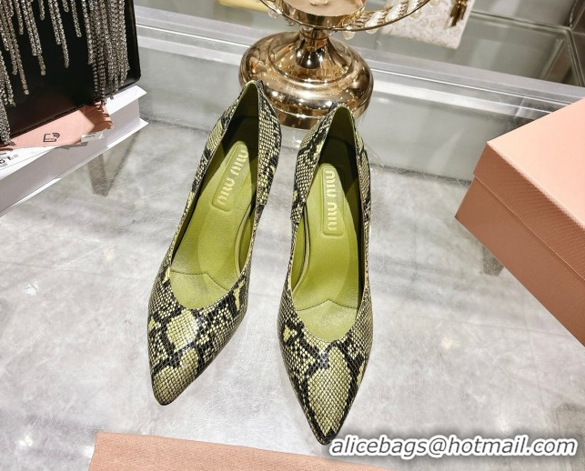 Purchase Miu Miu Snakeskin Embossed Leather Pumps 7.5cm 5I546E Green