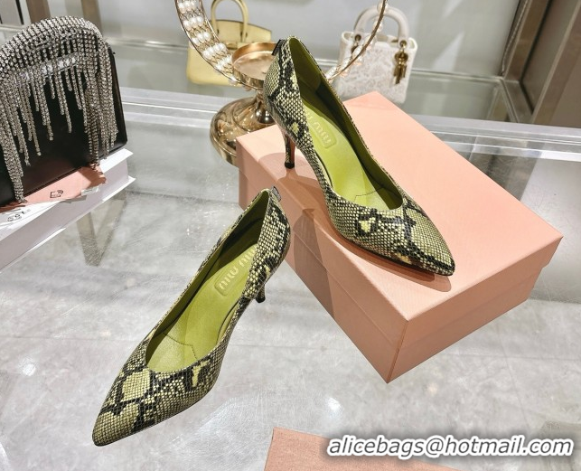 Purchase Miu Miu Snakeskin Embossed Leather Pumps 7.5cm 5I546E Green
