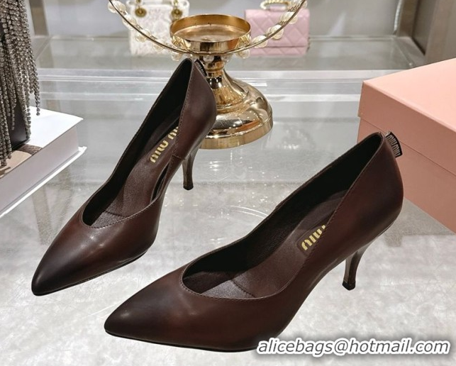 Good Quality Miu Miu Calf Leather Pumps 7.5cm 5I546E Dark Brown 2026