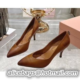 Most Popular Miu Miu Calf Leather Pumps 7.5cm 5I546E Cognac Brown 2026