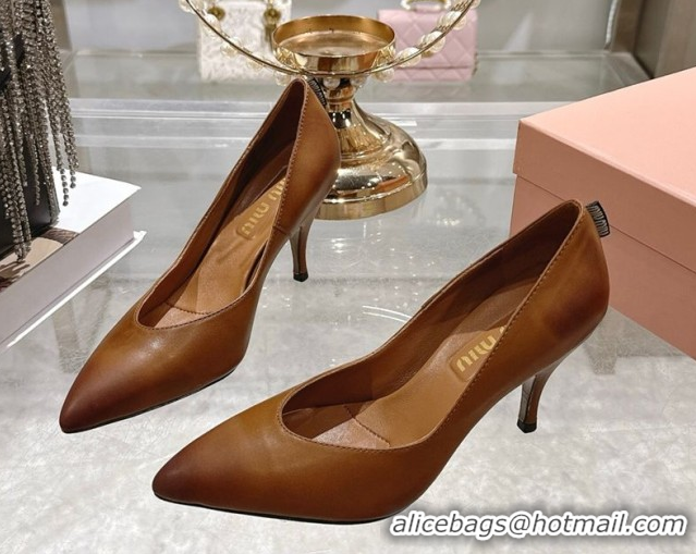 Most Popular Miu Miu Calf Leather Pumps 7.5cm 5I546E Cognac Brown 2026