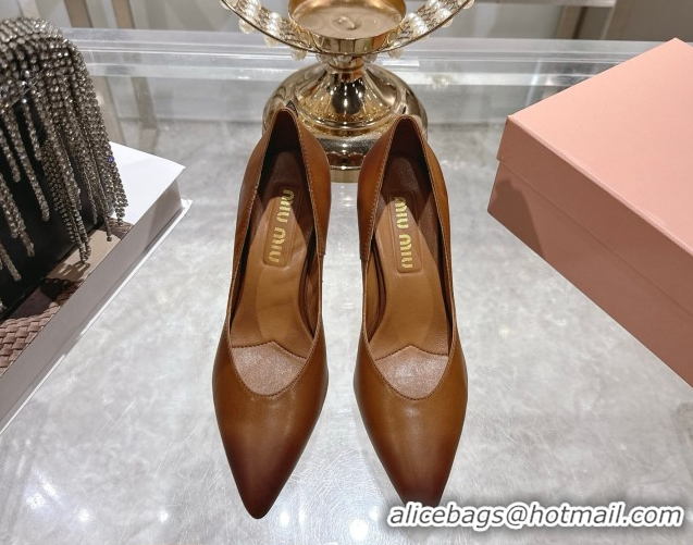 Most Popular Miu Miu Calf Leather Pumps 7.5cm 5I546E Cognac Brown 2026