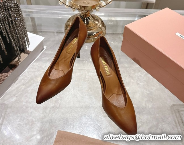 Most Popular Miu Miu Calf Leather Pumps 7.5cm 5I546E Cognac Brown 2026