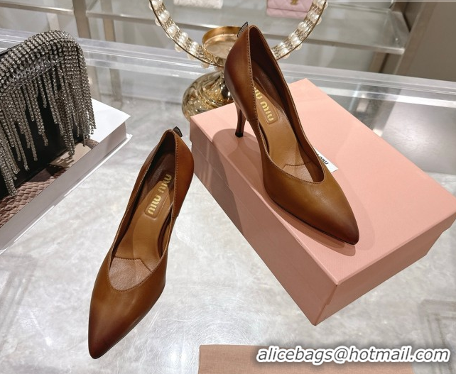 Most Popular Miu Miu Calf Leather Pumps 7.5cm 5I546E Cognac Brown 2026