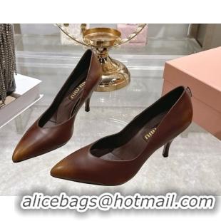 Discount Miu Miu Calf Leather Pumps 7.5cm 5I546E Brown 2026
