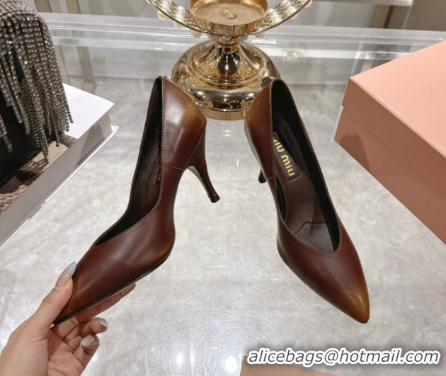 Discount Miu Miu Calf Leather Pumps 7.5cm 5I546E Brown 2026