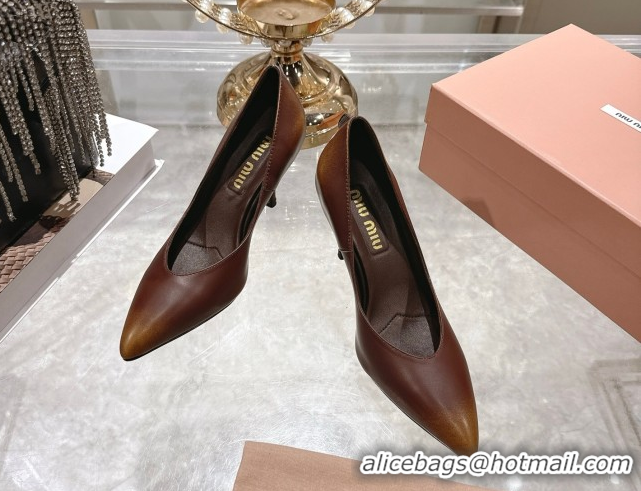 Discount Miu Miu Calf Leather Pumps 7.5cm 5I546E Brown 2026