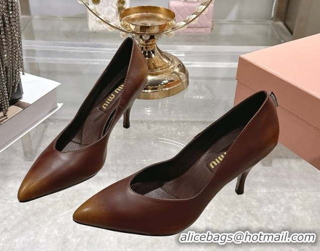 Discount Miu Miu Calf Leather Pumps 7.5cm 5I546E Brown 2026