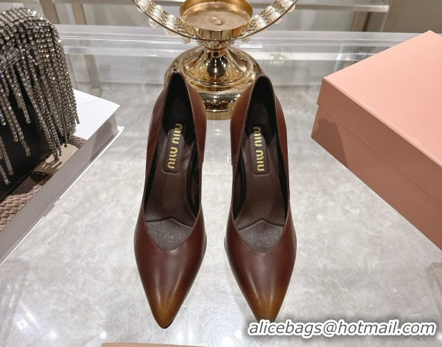 Discount Miu Miu Calf Leather Pumps 7.5cm 5I546E Brown 2026