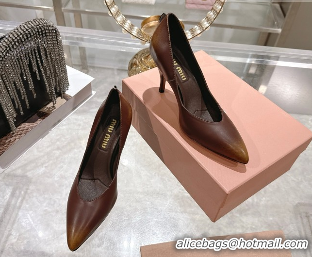 Discount Miu Miu Calf Leather Pumps 7.5cm 5I546E Brown 2026