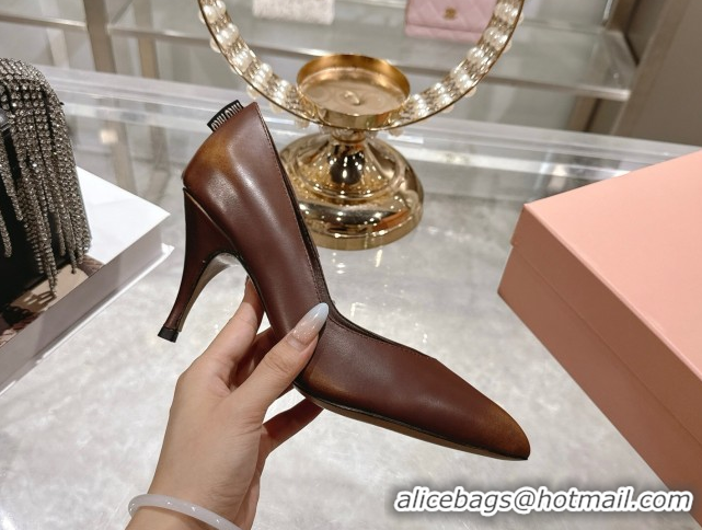 Discount Miu Miu Calf Leather Pumps 7.5cm 5I546E Brown 2026