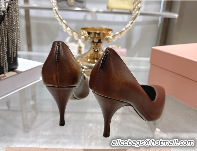 Discount Miu Miu Calf Leather Pumps 7.5cm 5I546E Brown 2026