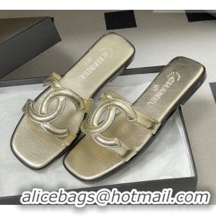 Inexpensive Chanel Crackled Laminated Calfskin Mules Sandals G47250 Gold 2026