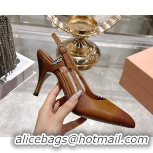 Best Price Miu Miu Calf Leather Slingbacks Pump 7.5cm 5I546E Cognac Brown 2026