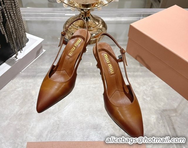 Best Price Miu Miu Calf Leather Slingbacks Pump 7.5cm 5I546E Cognac Brown 2026