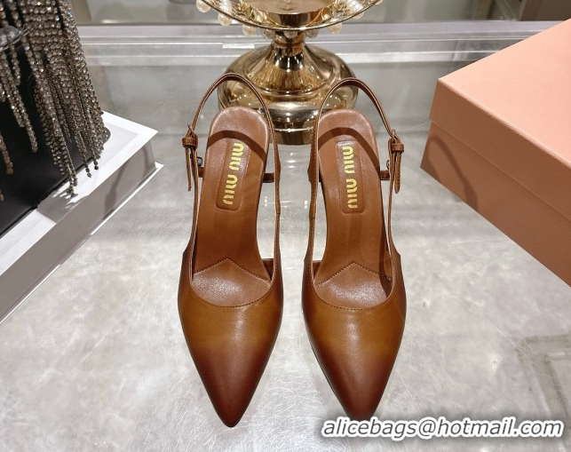 Best Price Miu Miu Calf Leather Slingbacks Pump 7.5cm 5I546E Cognac Brown 2026