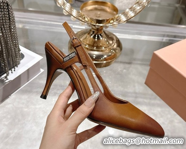 Best Price Miu Miu Calf Leather Slingbacks Pump 7.5cm 5I546E Cognac Brown 2026