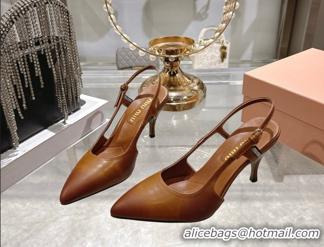 Best Price Miu Miu Calf Leather Slingbacks Pump 7.5cm 5I546E Cognac Brown 2026