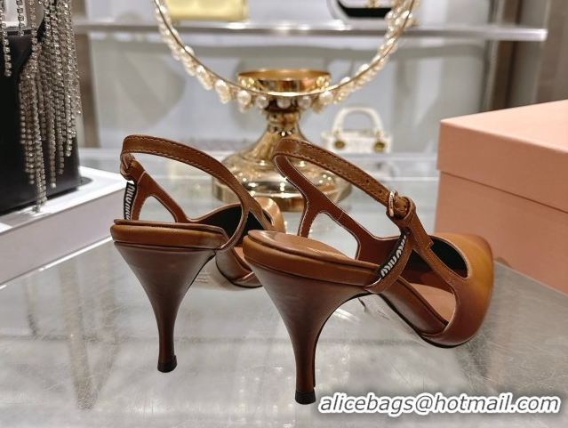Best Price Miu Miu Calf Leather Slingbacks Pump 7.5cm 5I546E Cognac Brown 2026
