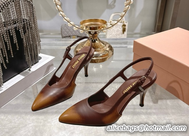 Unique Style Miu Miu Calf Leather Slingbacks Pump 7.5cm 5I546E Brown 2026