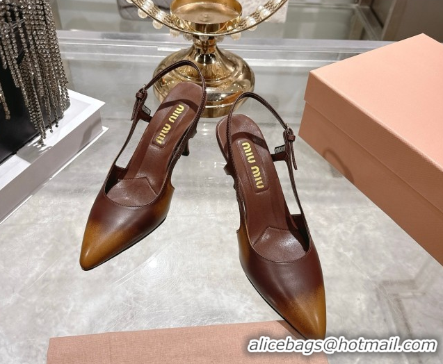 Unique Style Miu Miu Calf Leather Slingbacks Pump 7.5cm 5I546E Brown 2026