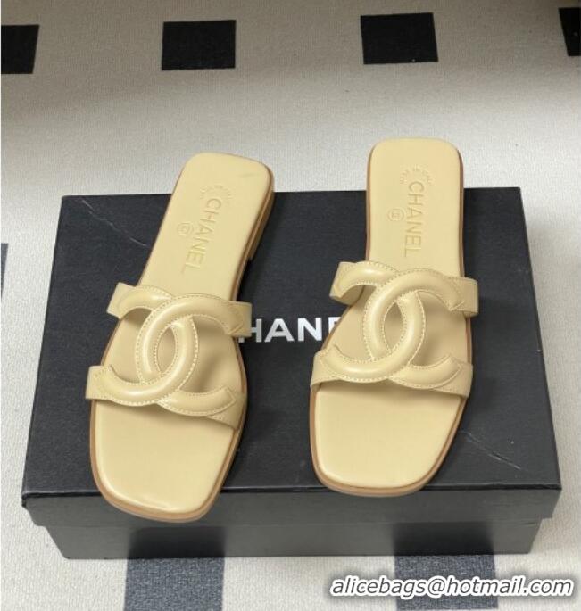 Top Quality Chanel Lambskin Mules Sandals G47250 Beige 2026