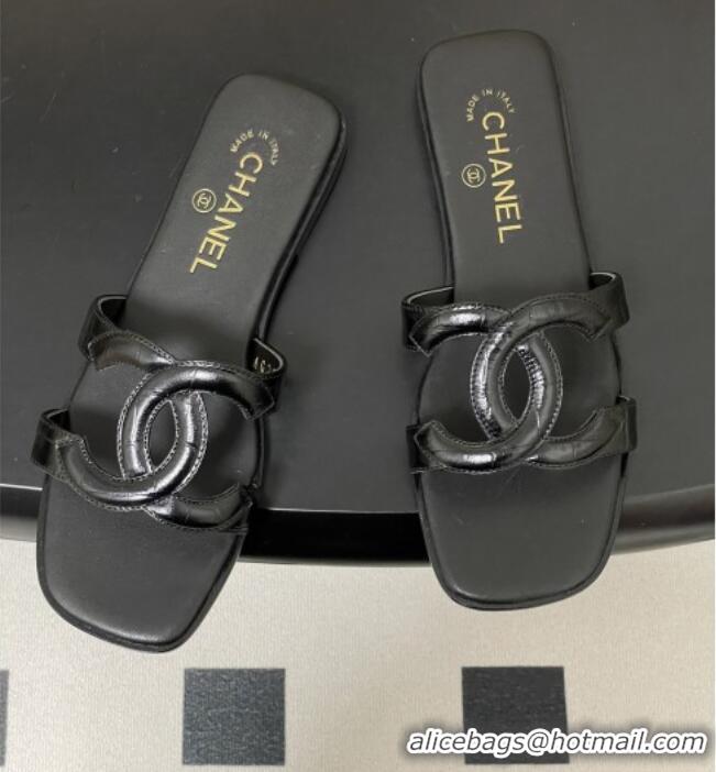 Promotional Chanel Crocodile-patterned Calfskin Mules Sandals G47250 Black 2026