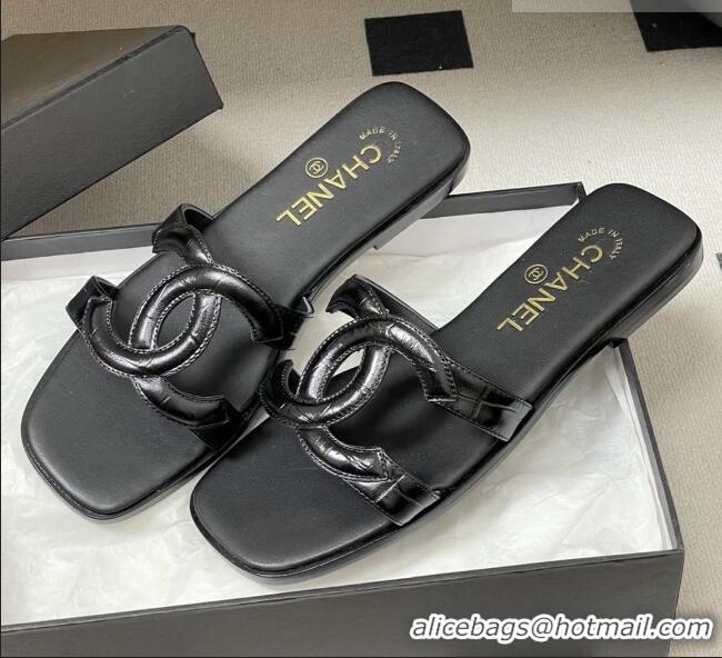 Promotional Chanel Crocodile-patterned Calfskin Mules Sandals G47250 Black 2026