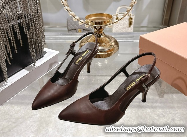 Classic Hot Miu Miu Calf Leather Slingbacks Pump 7.5cm 5I546E Dark Brown 2026