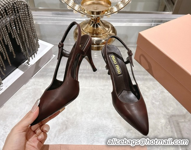 Classic Hot Miu Miu Calf Leather Slingbacks Pump 7.5cm 5I546E Dark Brown 2026