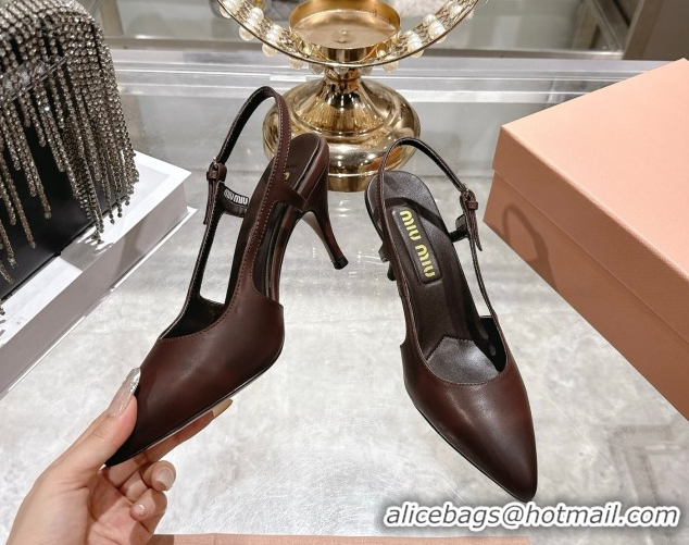 Classic Hot Miu Miu Calf Leather Slingbacks Pump 7.5cm 5I546E Dark Brown 2026