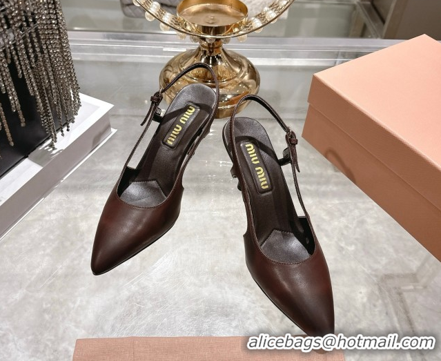 Classic Hot Miu Miu Calf Leather Slingbacks Pump 7.5cm 5I546E Dark Brown 2026
