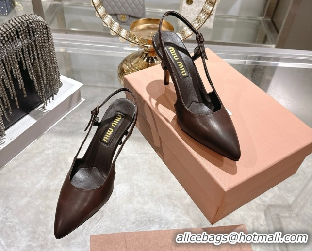 Classic Hot Miu Miu Calf Leather Slingbacks Pump 7.5cm 5I546E Dark Brown 2026