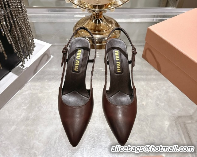 Classic Hot Miu Miu Calf Leather Slingbacks Pump 7.5cm 5I546E Dark Brown 2026