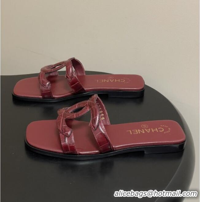 ​Buy Fashionable Chanel Crocodile-patterned Calfskin Mules Sandals G47250 Burgundy 2026