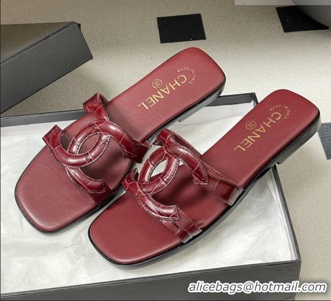 ​Buy Fashionable Chanel Crocodile-patterned Calfskin Mules Sandals G47250 Burgundy 2026