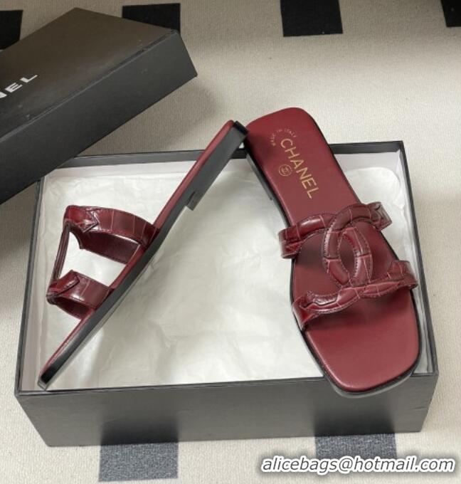 ​Buy Fashionable Chanel Crocodile-patterned Calfskin Mules Sandals G47250 Burgundy 2026