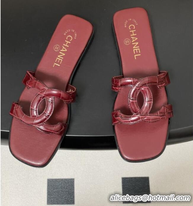 ​Buy Fashionable Chanel Crocodile-patterned Calfskin Mules Sandals G47250 Burgundy 2026